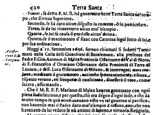 Printed page in Italian, running head “Terra Santa”