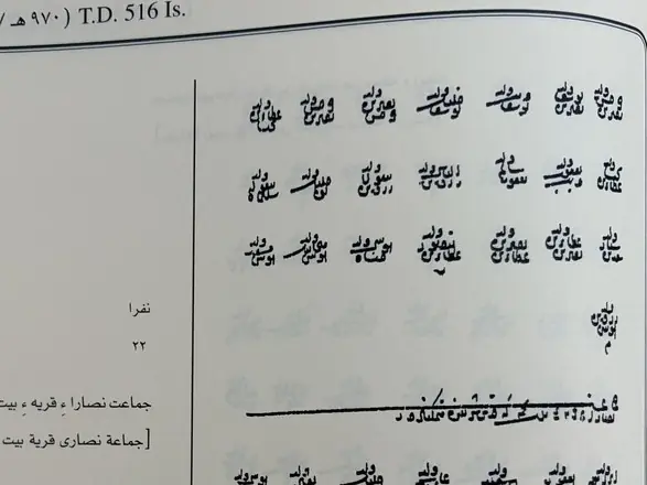 Page from an edition of an Ottoman tax register: names in facsimile, with transcription