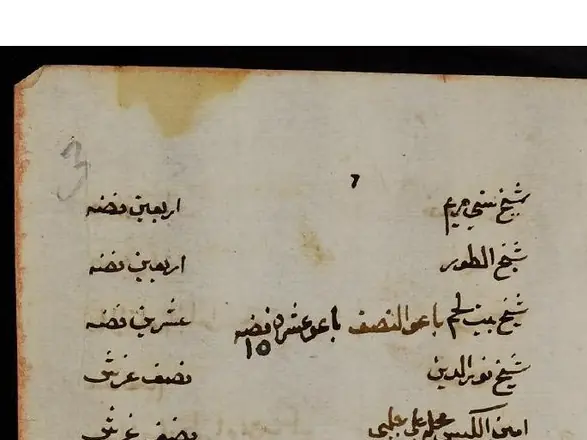Handwritten Arabic page on old paper, in columns